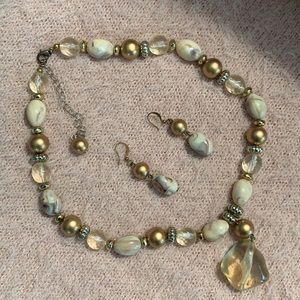 Classy Faux Pearl necklace and earrings set